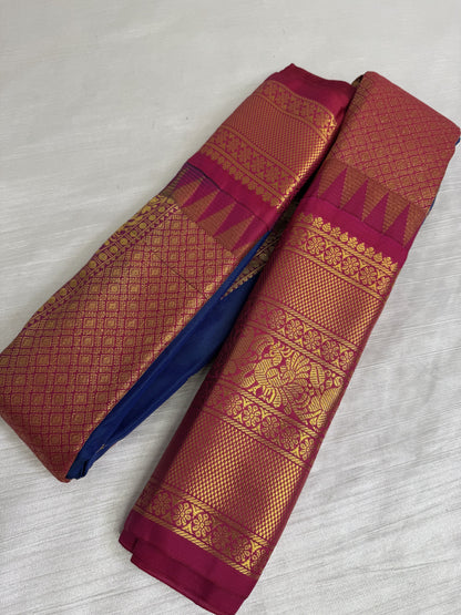 Blue Pink Semi Gadwal Saree