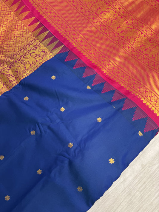 Blue Pink Semi Gadwal Saree