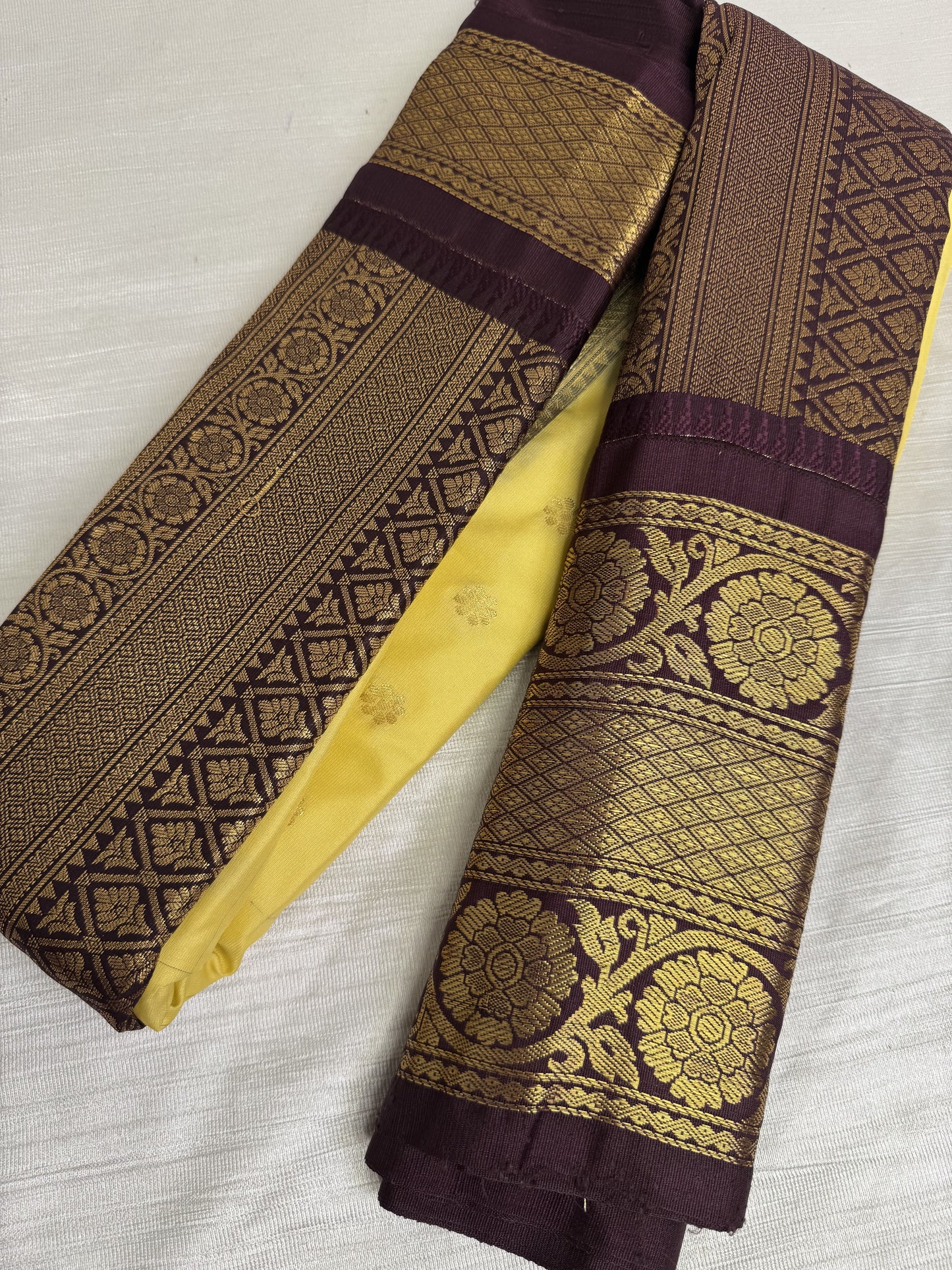 Light Yellow Brown Semi Gadwal Saree