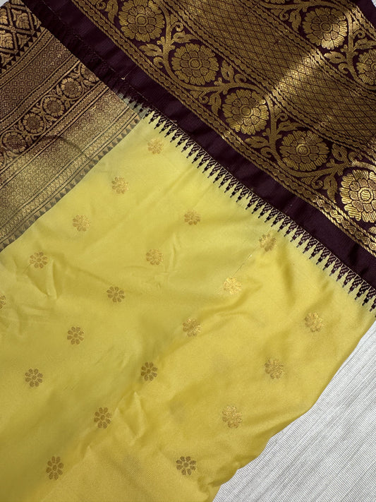 Light Yellow Brown Semi Gadwal Saree