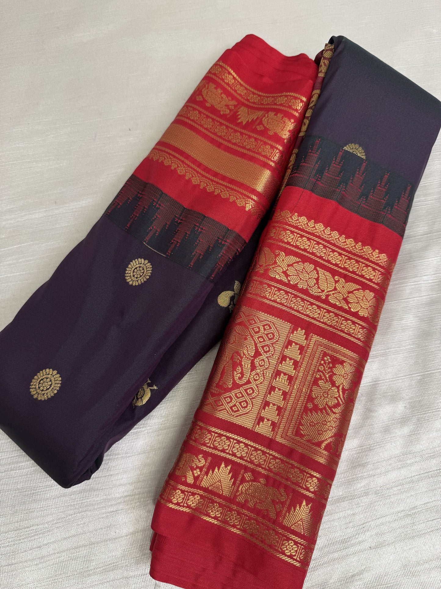 Wine Red Semi Gadwal Saree