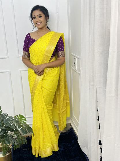 Lime Yellow Georgette Saree