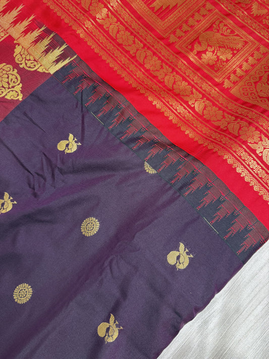 Wine Red Semi Gadwal Saree