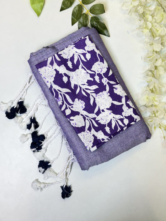 Lavendar Khadi Cotton Saree