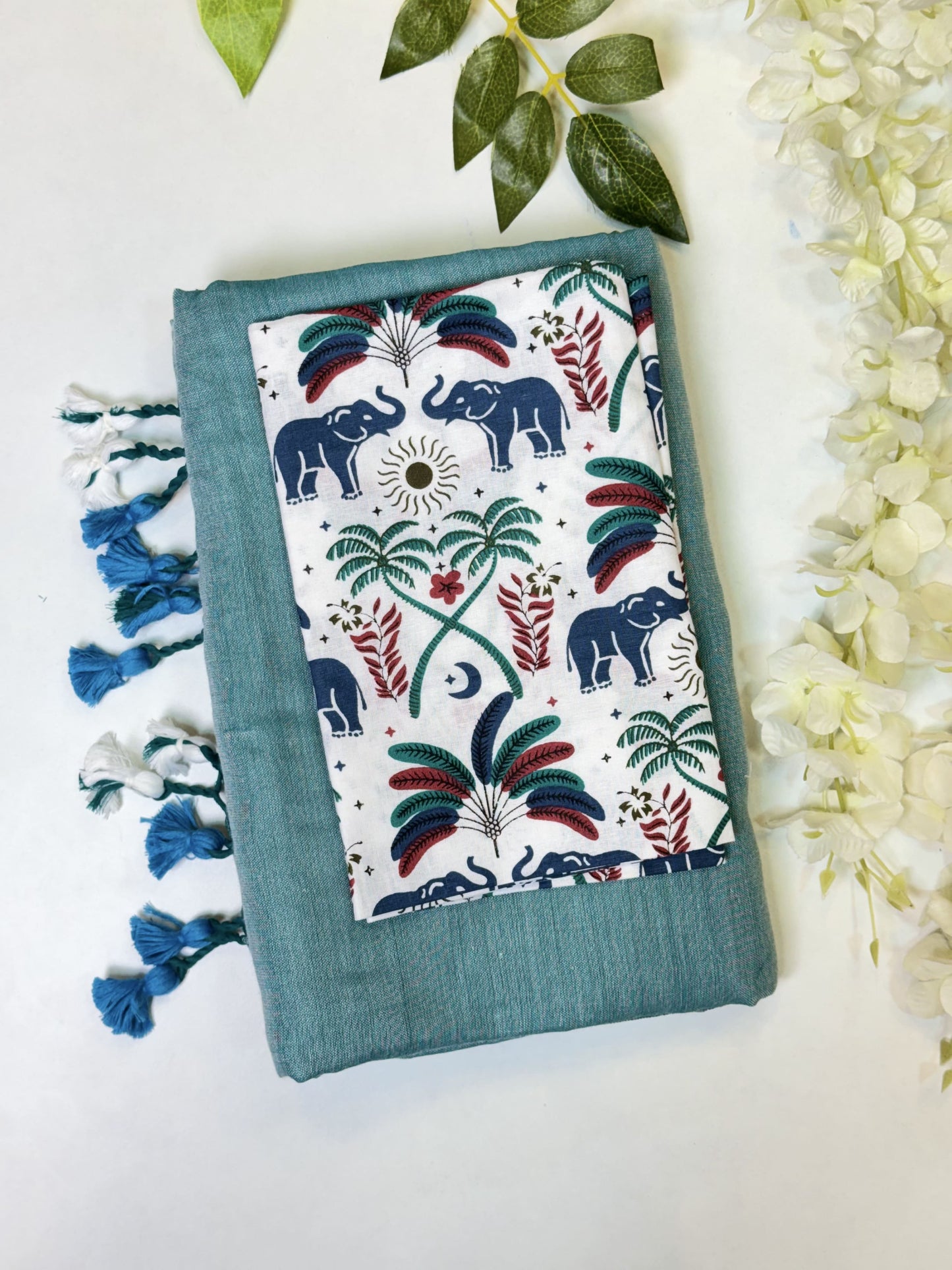 Cyan Khadi Cotton Saree