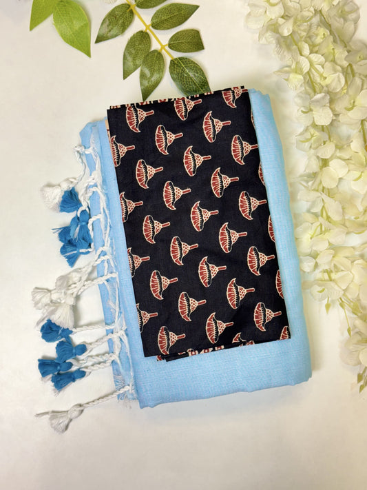 Blue Khadi Cotton Saree