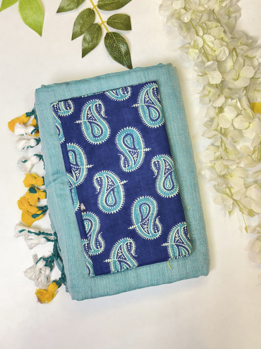 Cyan Khadi Cotton Saree