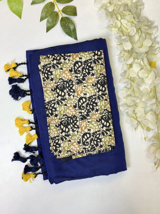 Dark Blue Khadi Cotton Saree