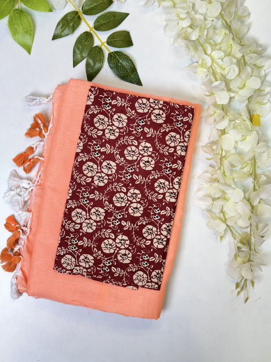 Dark Peach Khadi Cotton Saree