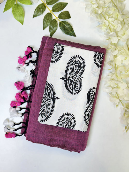 Purple Khadi Cotton Saree