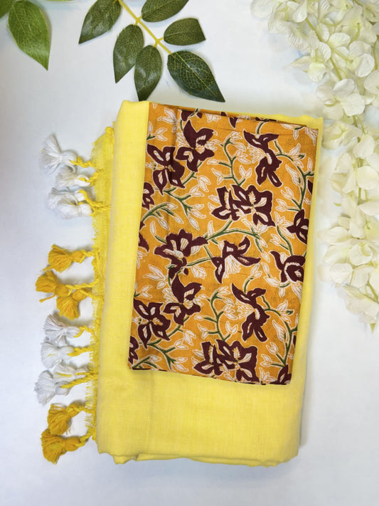 Yellow Khadi Cotton Saree