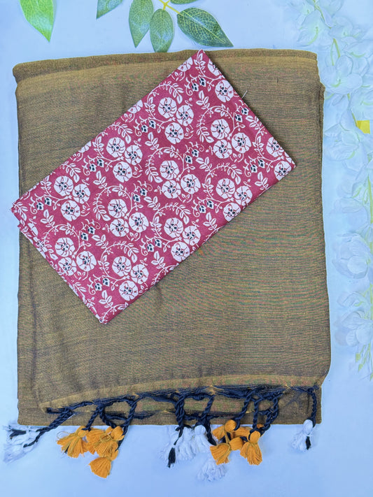 Tan Khadi Cotton Saree