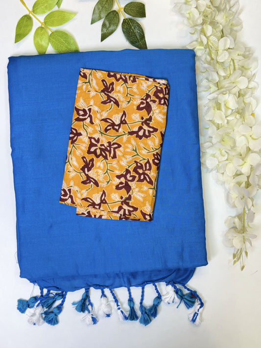 Blue Khadi Cotton Saree