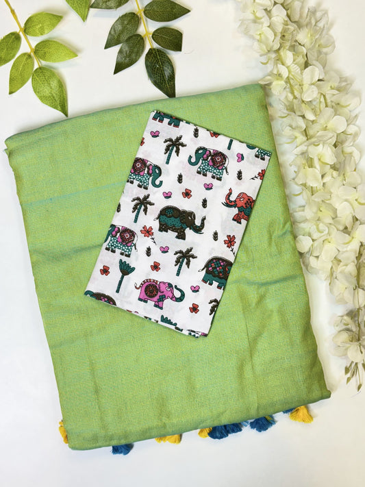 Light Green Khadi Cotton Saree