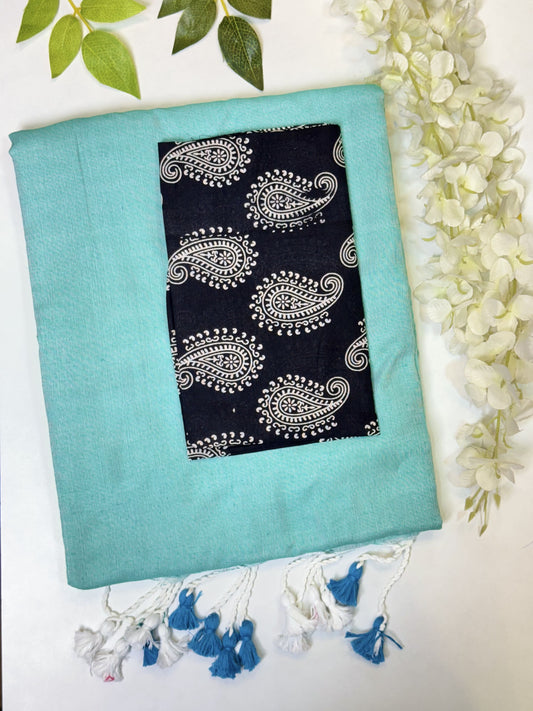 Bright Aqua Khadi Cotton Saree