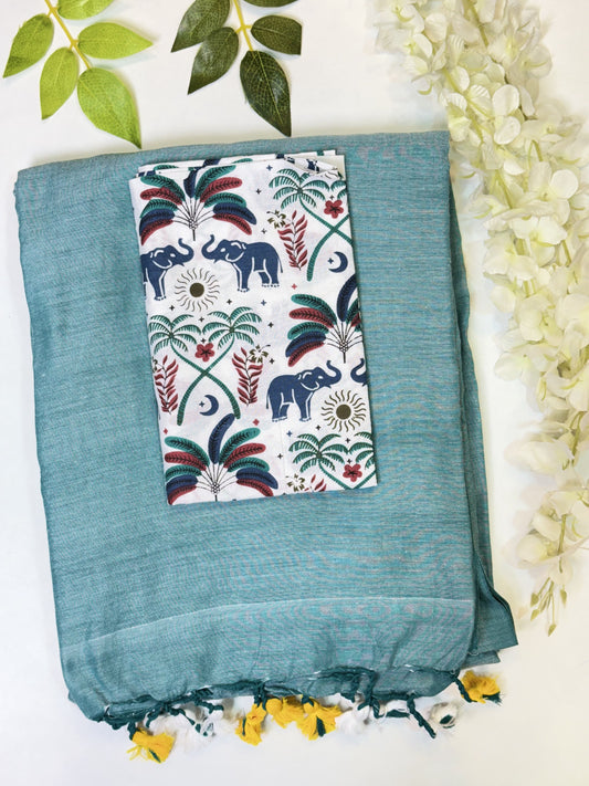Dark Aqua Khadi Cotton Saree