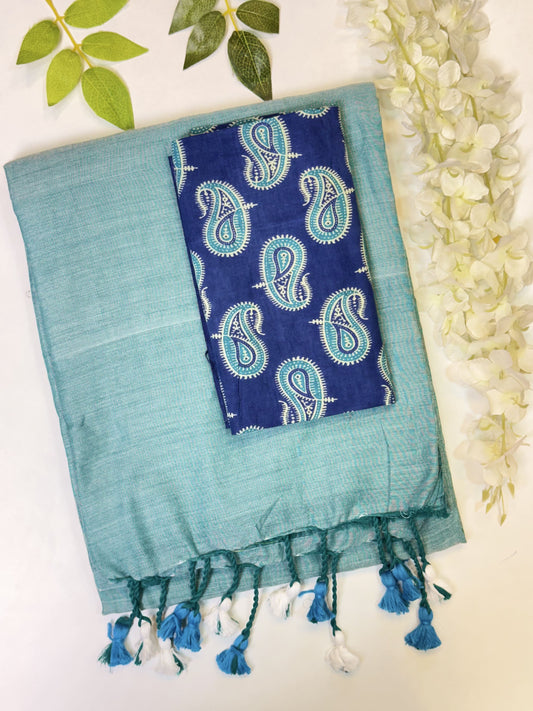 Dark Aqua Khadi Cotton Saree