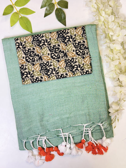 Dark SeaFoam Khadi Cotton Saree