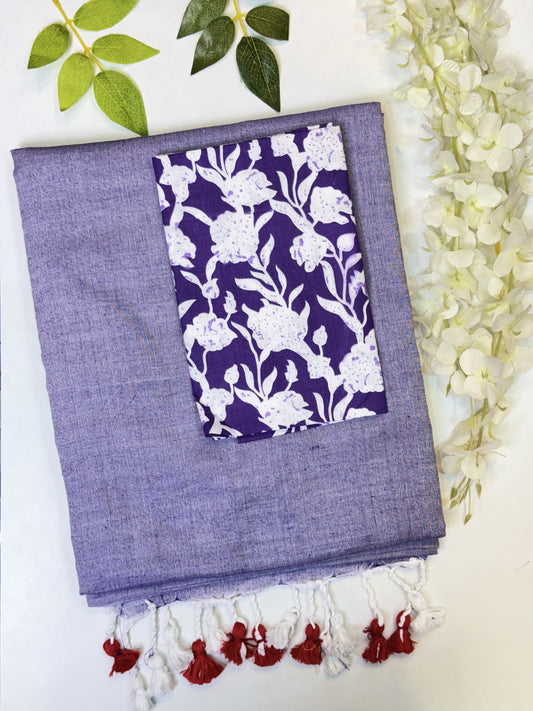 Lavendar Khadi Cotton Saree