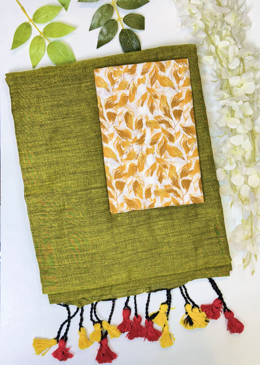 Mehendi Green Khadi Cotton Saree