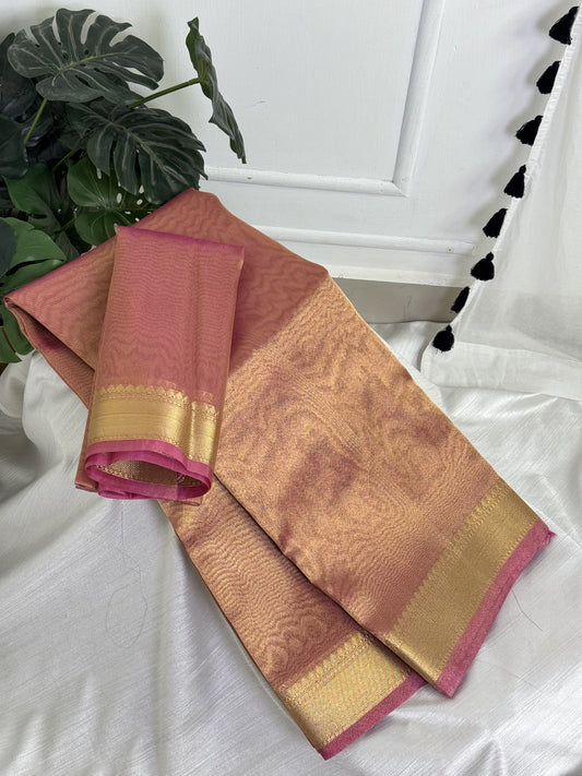 Golden Pink Tissue Saree