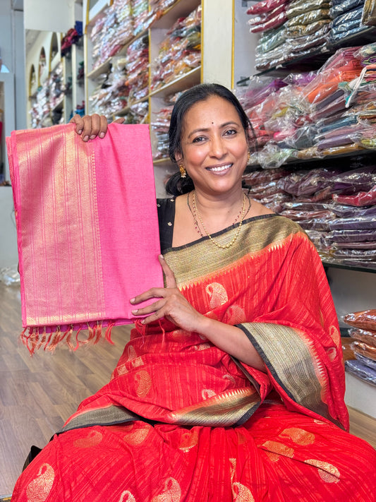 Dark Pink Semi Tussar Saree