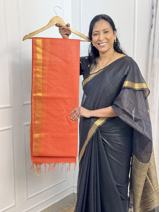 Dark Peach Kota Cotton Sarees