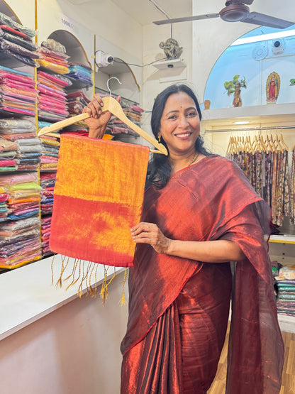 Golden Pink Plain Khadi Tissue Saree