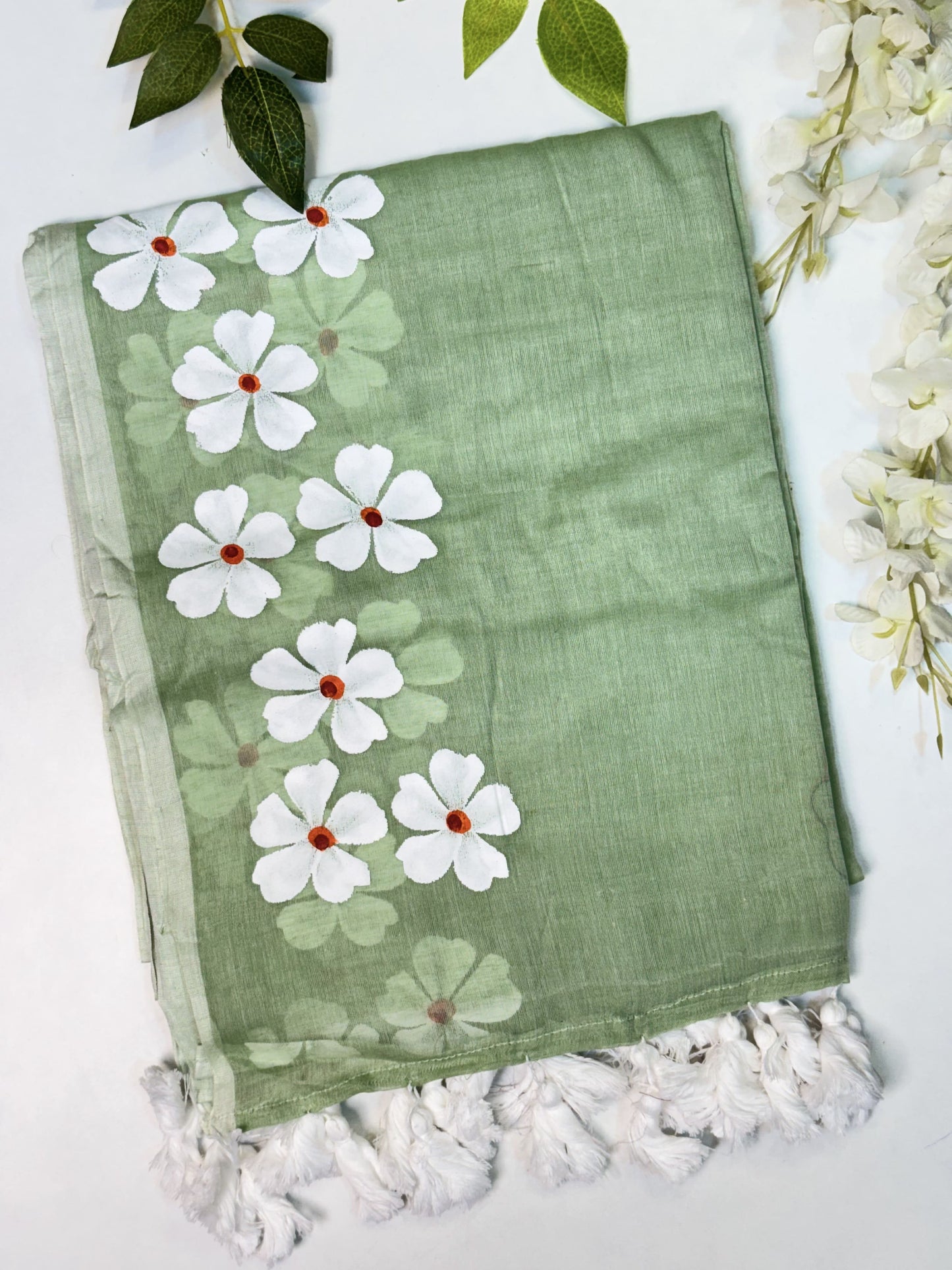 Pastel Green Mulcotton Saree