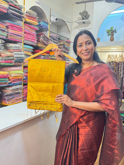 Gold Plain Khadi Tissue Saree