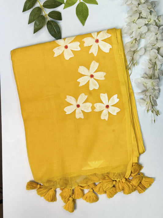 Yellow Mulcotton Saree