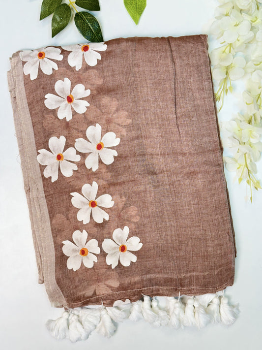 Brown Mulcotton Saree
