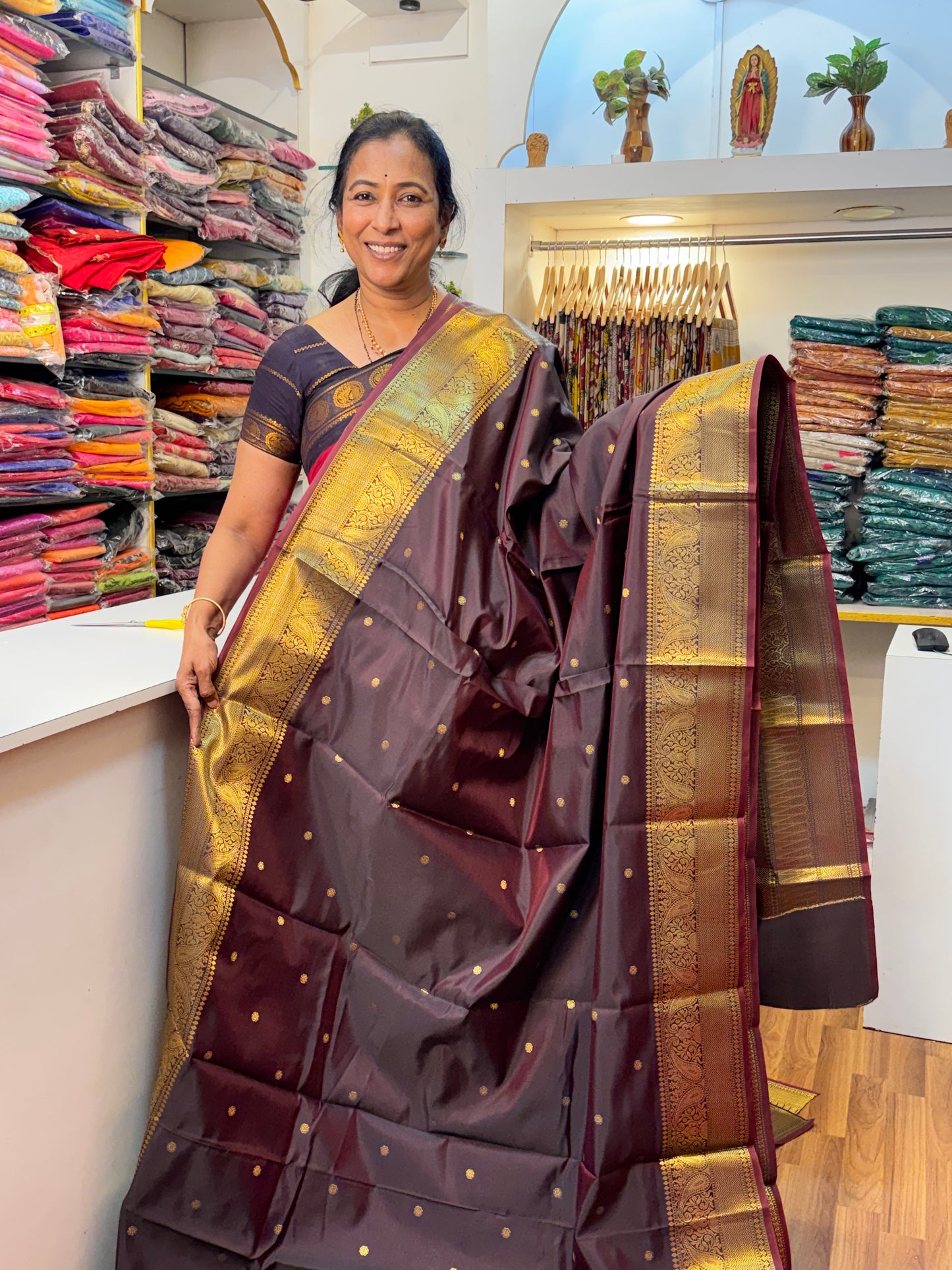 Coffee Brown Semi Silk Saree