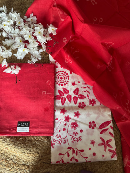 Red Unstitched Salwar Suit