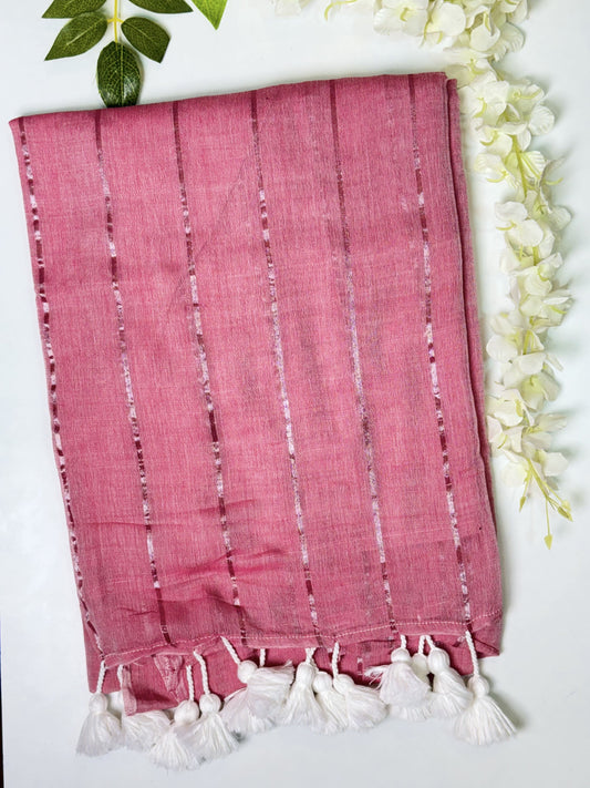 Cerise-Pink Mulcotton Saree