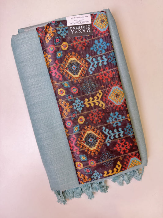 Pale Turquoise Cotton Saree