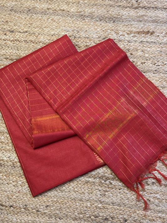 Red Blended Cotton Saree