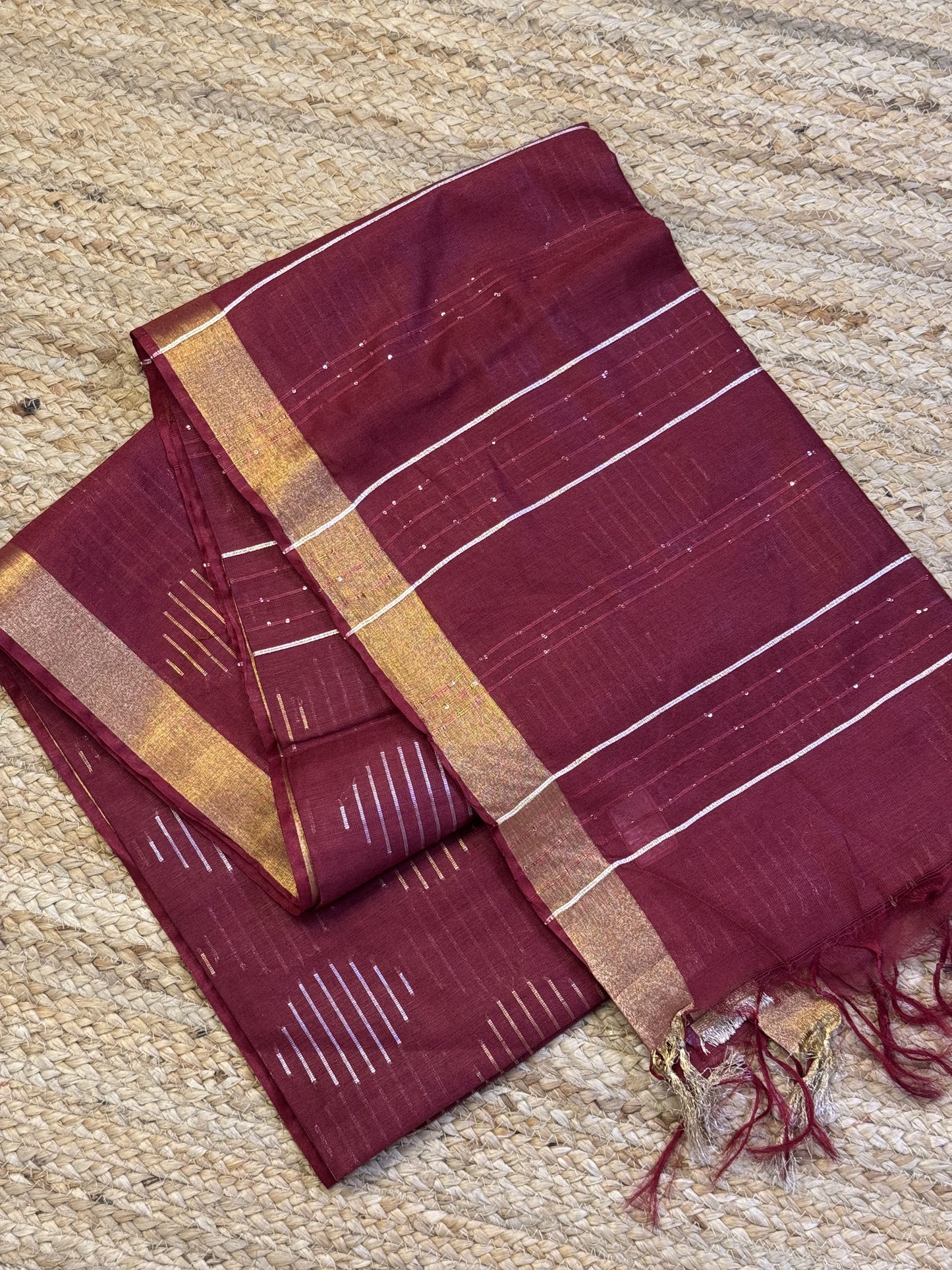 Meroon Blended Cotton Saree