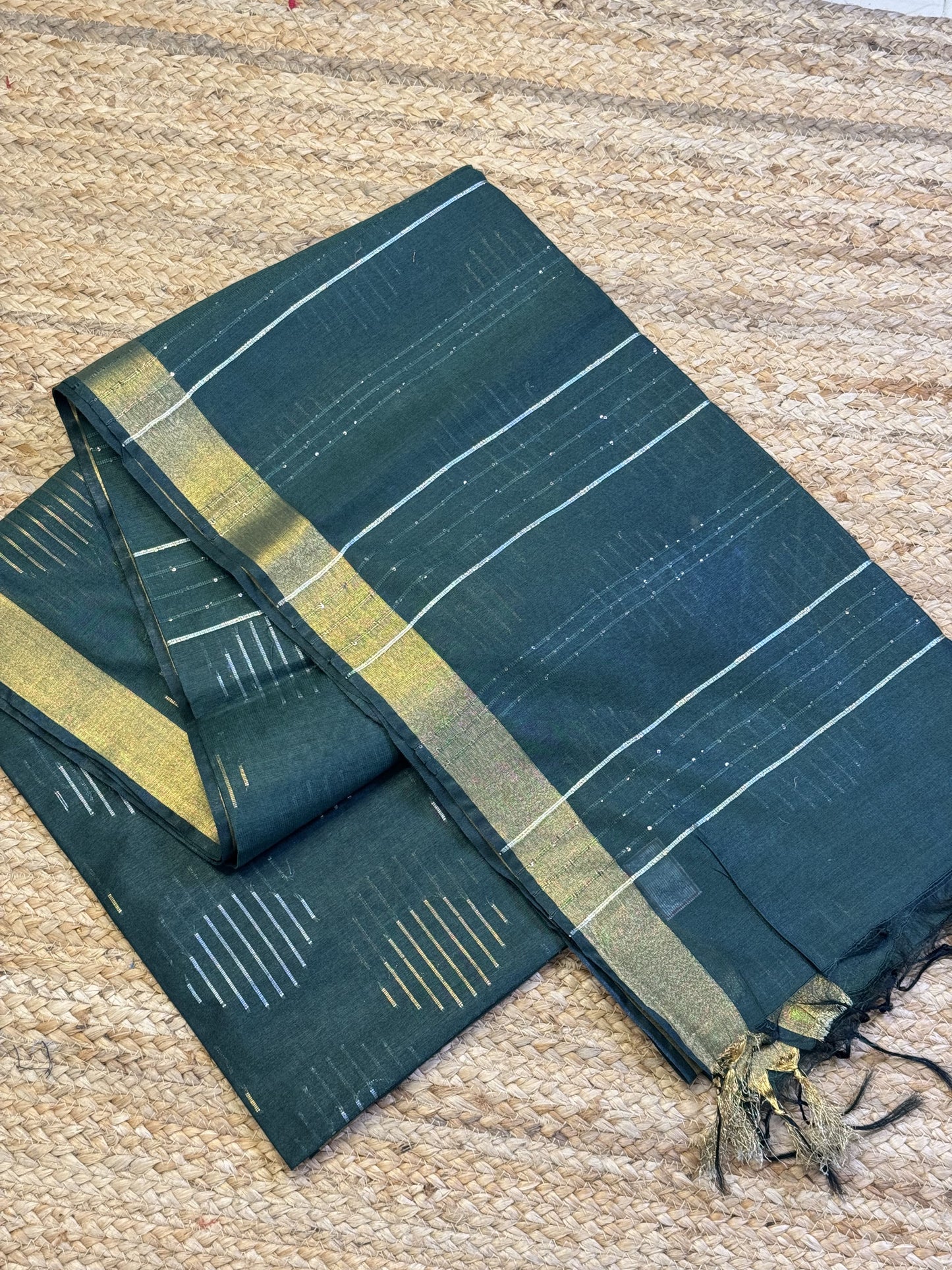 Green Blended Cotton Saree