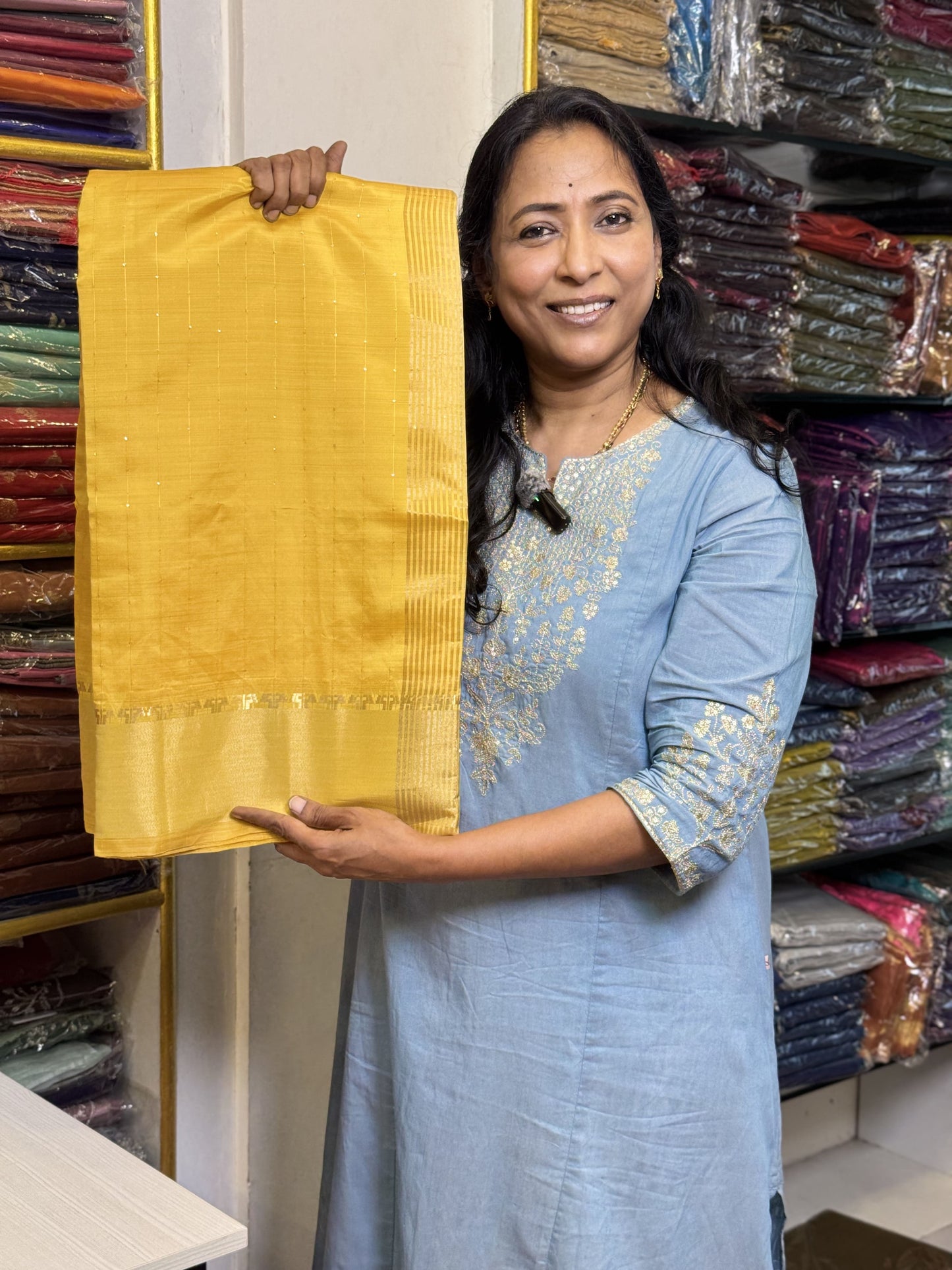 Yellow Semi Tussar Saree