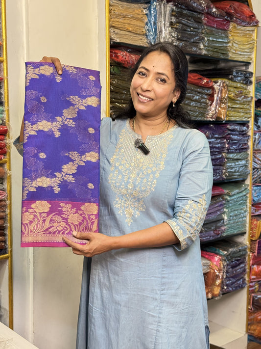 Violet with Magenta Border Banarasi Georgette Saree