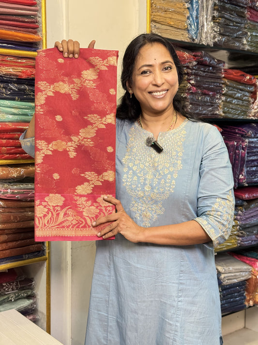 Maroon with Pink Border Banarasi Georgette Saree