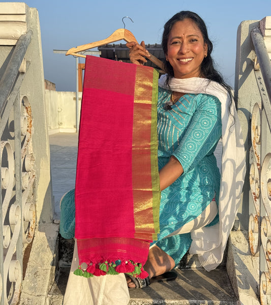 Pink Linen Cotton Saree