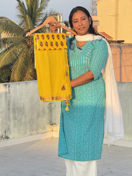 Yellow Pure Mul Cotton Saree