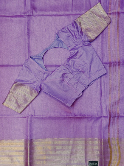 Lavendar Semi Tussar Saree With Stitched Blouse