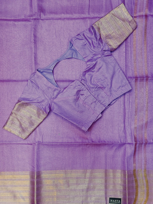 Lavendar Semi Tussar Saree With Stitched Blouse
