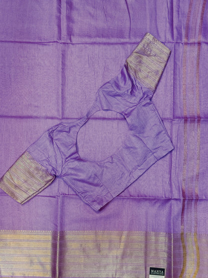 Lavendar Semi Tussar Saree With Stitched Blouse
