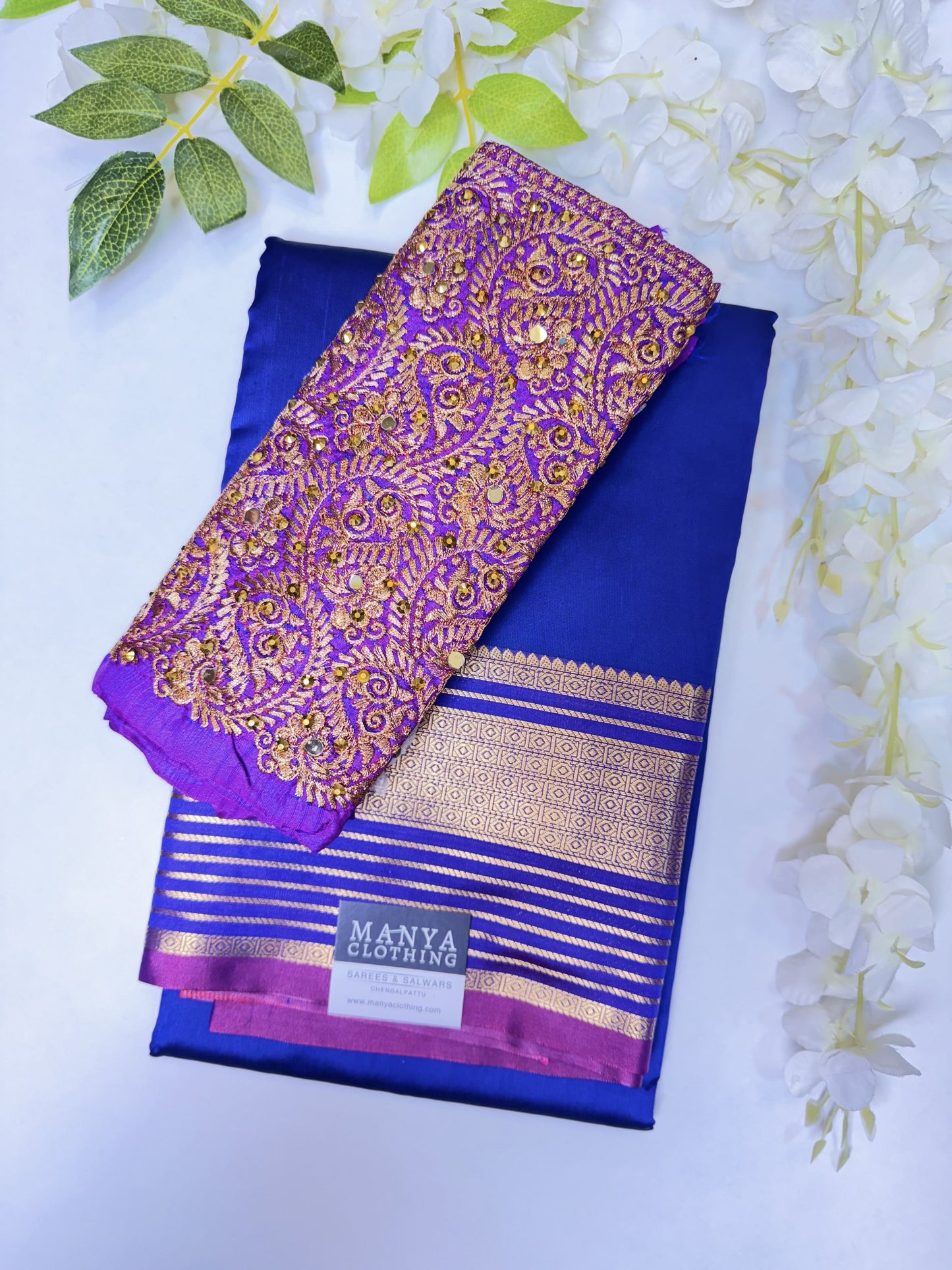 Blue Soft Silk Saree with Work Blouse Combo