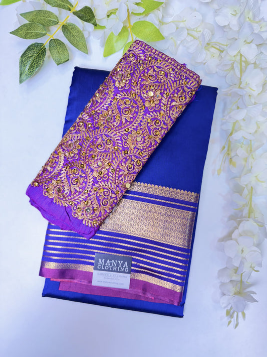 Blue Soft Silk Saree with Work Blouse Combo