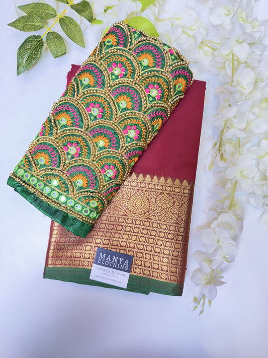 Maroon Soft Silk Saree with Work Blouse Combo
